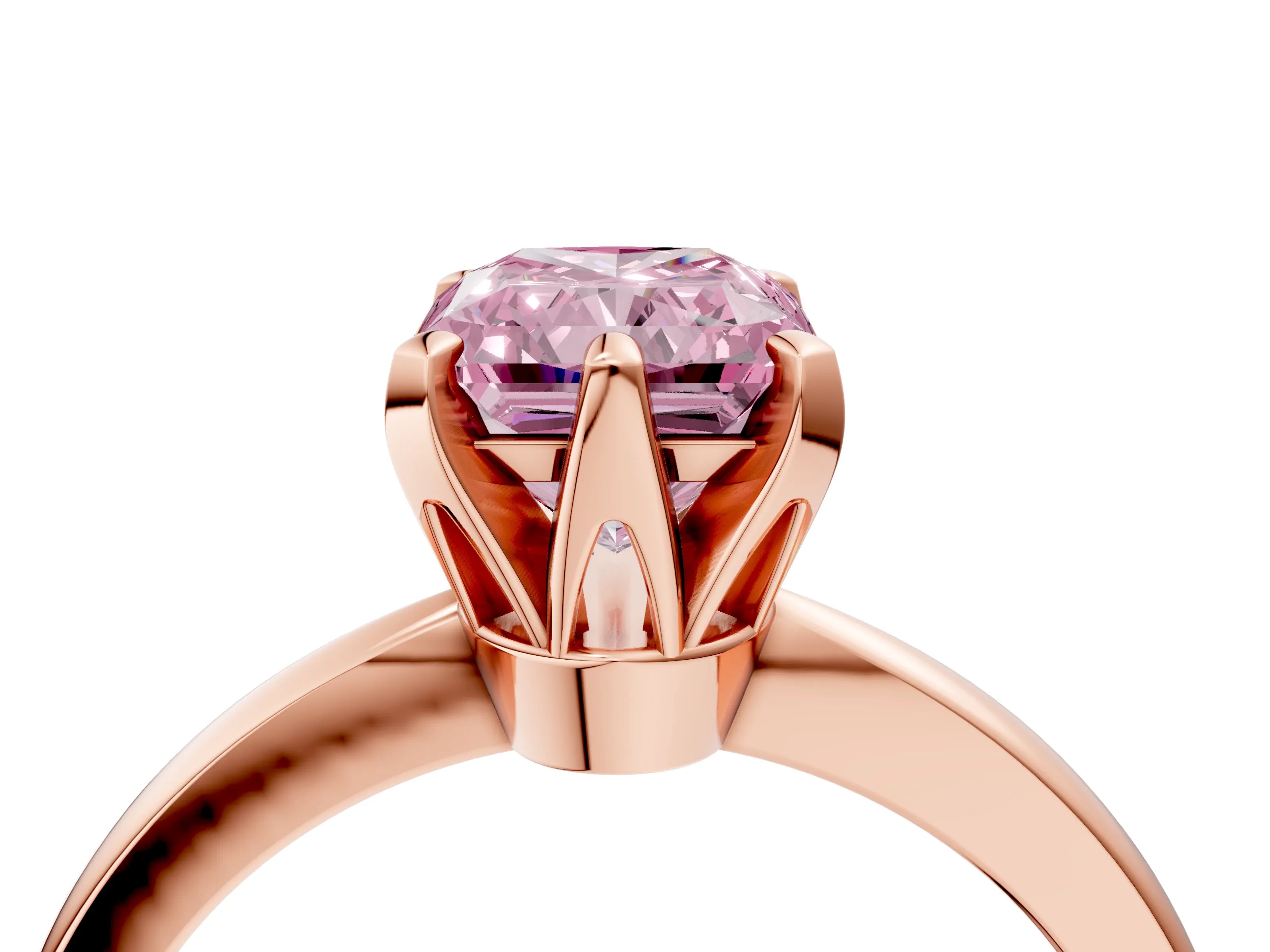 Rose gold Fancy Pink Radiant Cut Solitaire Engagement Ring with Six-Prong Setting and Tapered Band_4