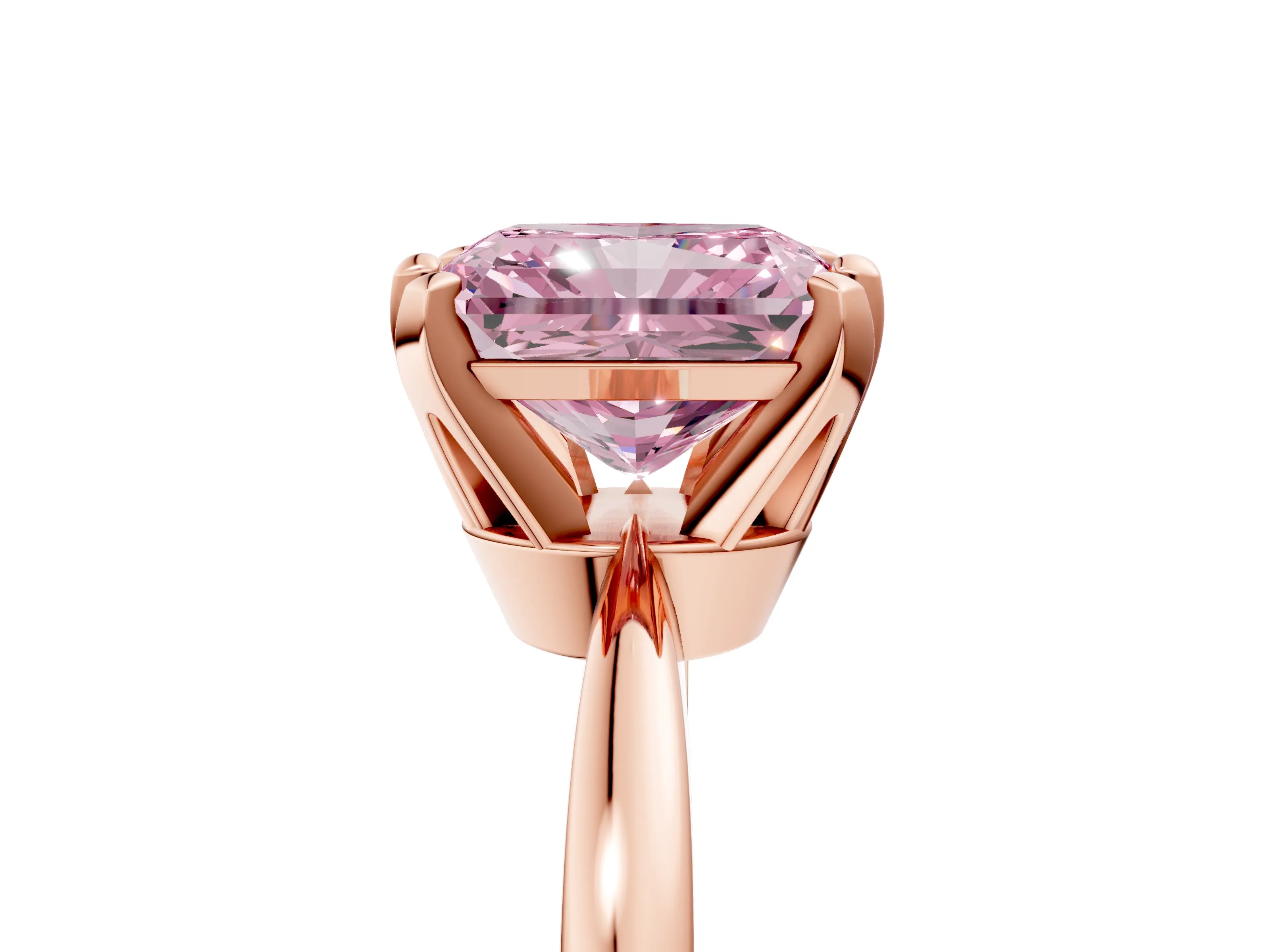 Rose gold Fancy Pink Radiant Cut Solitaire Engagement Ring with Six-Prong Setting and Tapered Band_5