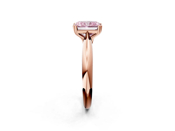 Rose gold Fancy Pink Radiant  Cut Solitaire Engagement Ring with Tapered Band and Four-Prong Setting