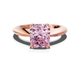 Rose gold Fancy Pink Radiant  Cut Solitaire Engagement Ring with Tapered Band and Four-Prong Setting