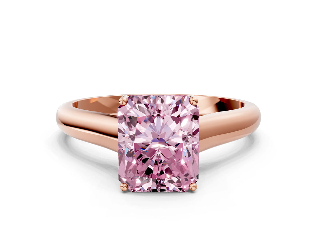 Rose gold Fancy Pink Radiant Cut Solitaire Engagement Ring with Tapered Band and Four-Prong Setting_3