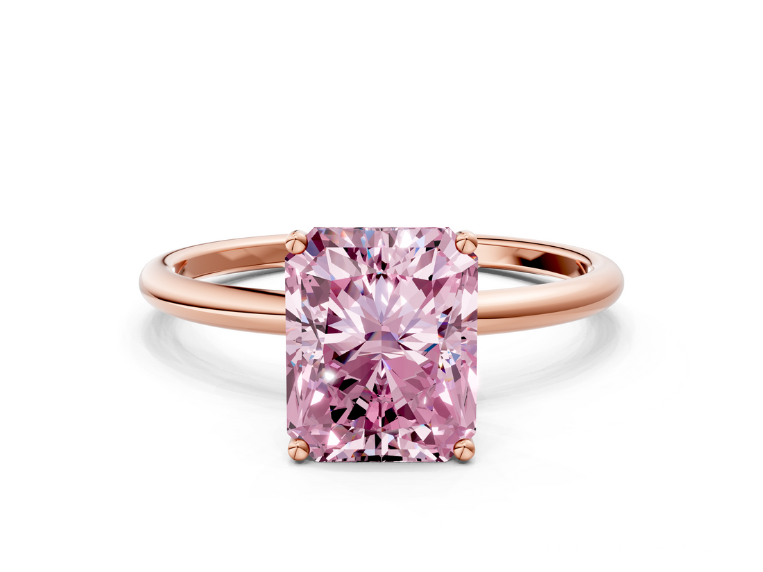Rose gold Fancy Pink Radiant  Cut Solitaire Engagement Ring with Thin Band and Four-Prong Setting_3