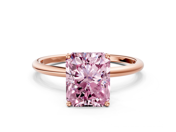 Rose gold Fancy Pink Radiant  Cut Solitaire Engagement Ring with Thin Band and Four-Prong Setting