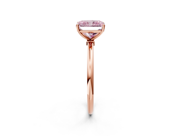 Rose gold Fancy Pink Radiant  Cut Solitaire Engagement Ring with Thin Band and Four-Prong Setting