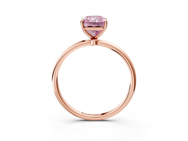 Rose gold Fancy Pink Radiant  Cut Solitaire Engagement Ring with Thin Band and Four-Prong Setting
