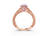 Rose gold Fancy Pink Radiant  Cut Solitaire Engraved Band with Four-Prong Setting_65