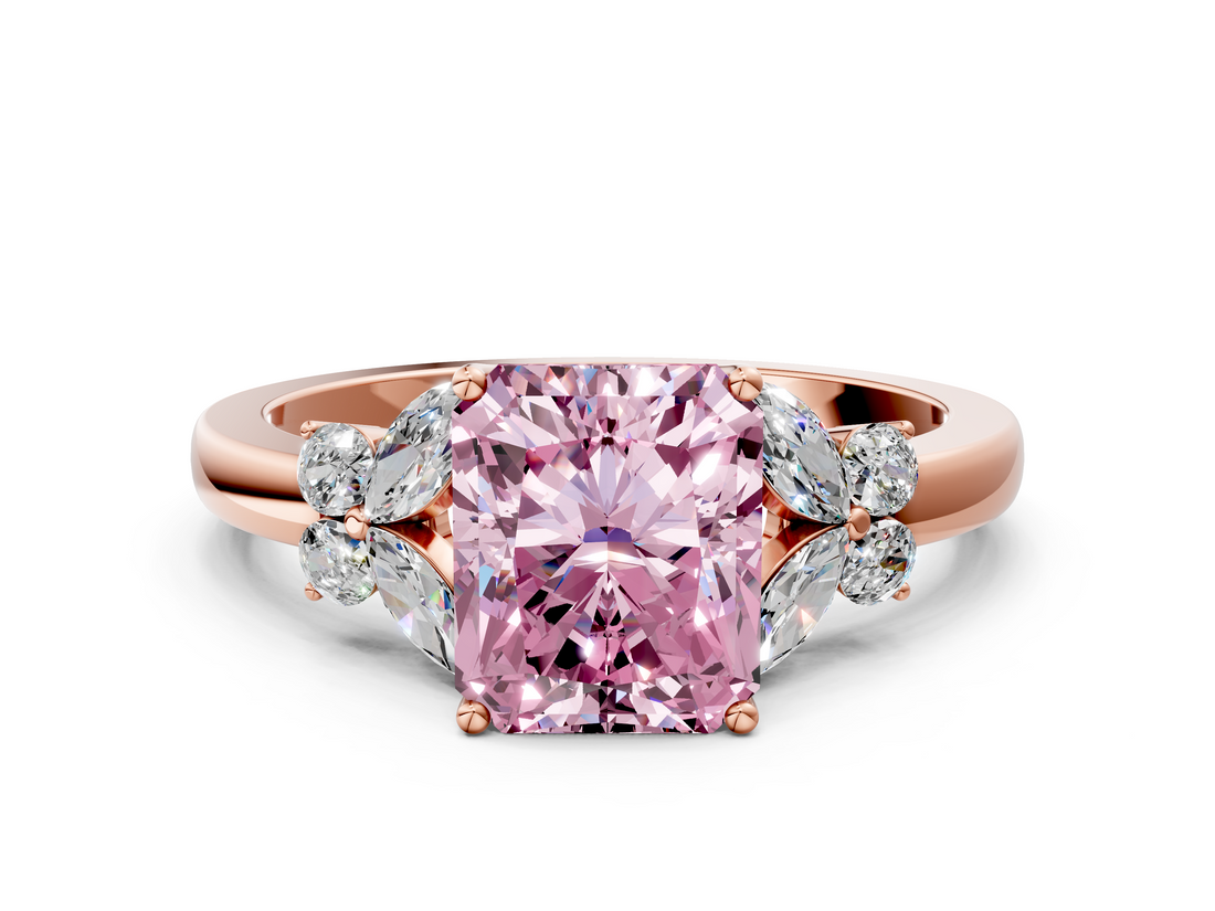 Rose gold Fancy Pink Radiant  Cut Solitaire Floral Diamond Ring with Four-Prong Setting_37