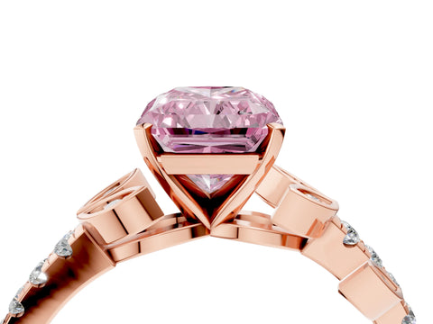 Rose gold Fancy Pink Radiant Cut Solitaire Leaf-Inspired Diamond Ring with Pavé Band and Four-Prong Setting_4