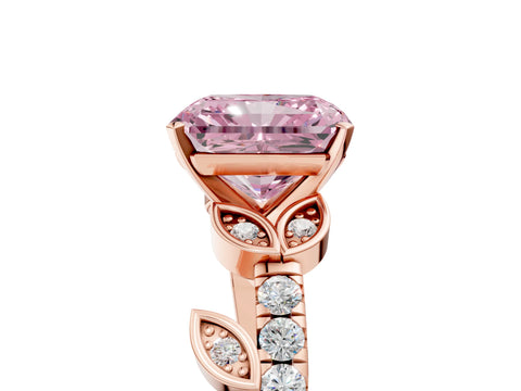 Rose gold Fancy Pink Radiant Cut Solitaire Leaf-Inspired Diamond Ring with Pavé Band and Four-Prong Setting_5