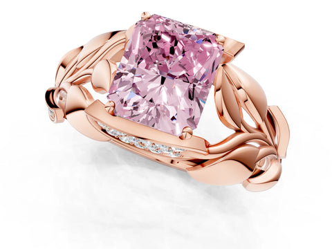 Rose gold Fancy Pink Radiant Cut Solitaire Leaf-Inspired Engagement Ring with Prong Setting_1