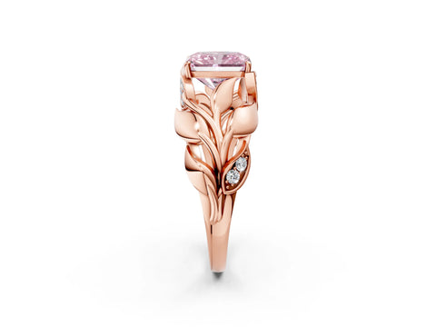 Rose gold Fancy Pink Radiant Cut Solitaire Leaf-Inspired Engagement Ring with Prong Setting_2