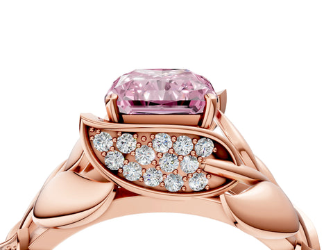 Rose gold Fancy Pink Radiant Cut Solitaire Leaf-Inspired Engagement Ring with Prong Setting_4