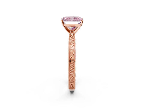 Rose gold Fancy Pink Radiant Cut Solitaire Milgrain Engraved Band with Four-Prong Setting_2