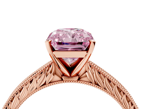 Rose gold Fancy Pink Radiant Cut Solitaire Milgrain Engraved Band with Four-Prong Setting_4