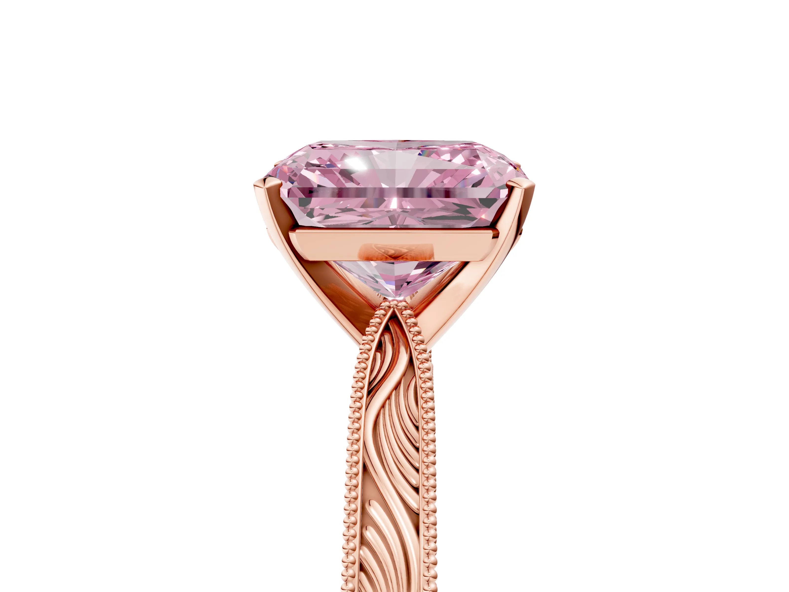 Rose gold Fancy Pink Radiant Cut Solitaire Milgrain Engraved Band with Four-Prong Setting_5