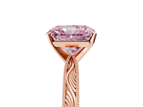 Rose gold Fancy Pink Radiant Cut Solitaire Milgrain Engraved Band with Four-Prong Setting_5