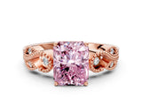 Rose gold Fancy Pink Radiant Cut Solitaire Milgrain Leaf Band with Prong Setting