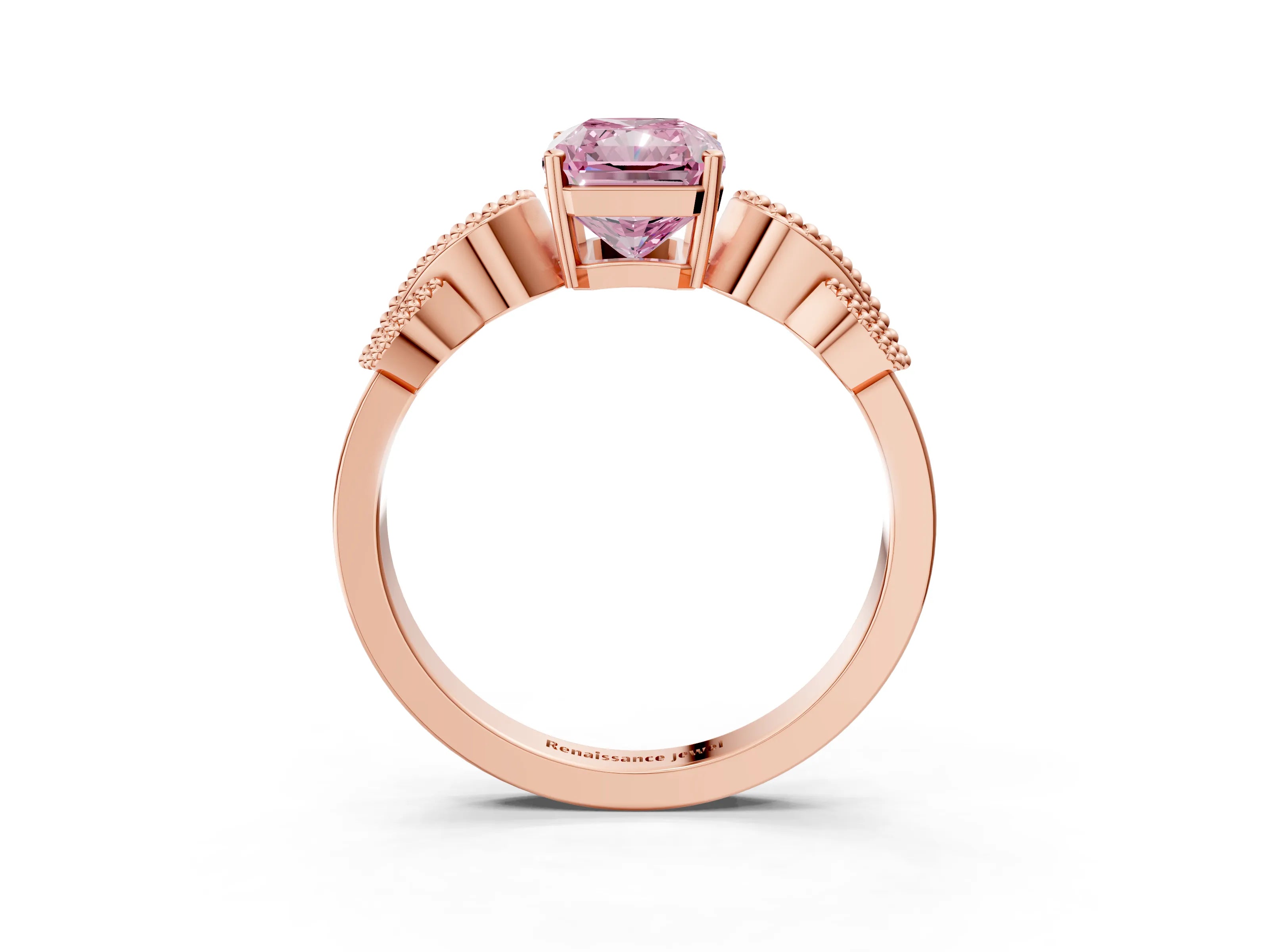 Rose gold Fancy Pink Radiant Cut Solitaire Milgrain Leaf Band with Prong Setting_3