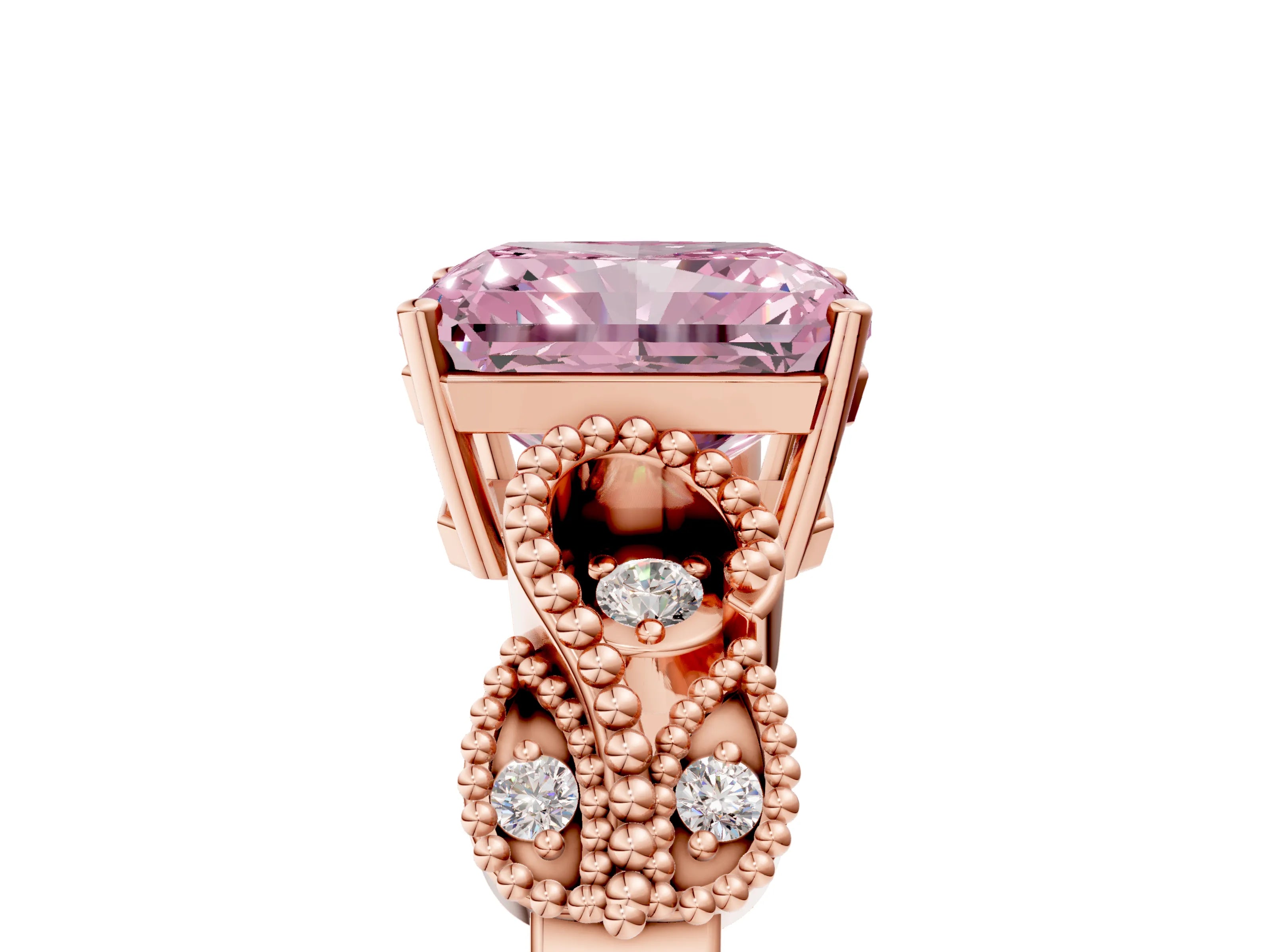 Rose gold Fancy Pink Radiant Cut Solitaire Milgrain Leaf Band with Prong Setting_5