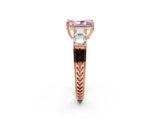 Rose gold Fancy Pink Radiant Cut Solitaire Princess Side Stone Engraved Band Prong Setting Ring_2