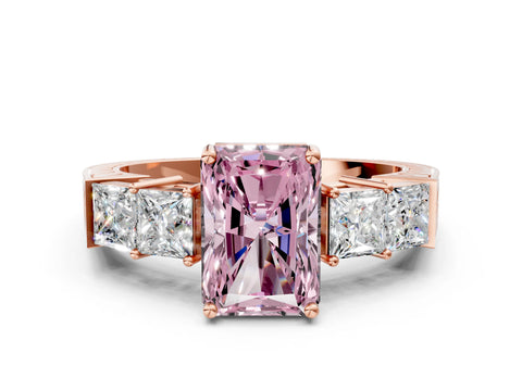 Rose gold Fancy Pink Radiant Cut Solitaire Princess Side Stone Engraved Band Prong Setting Ring