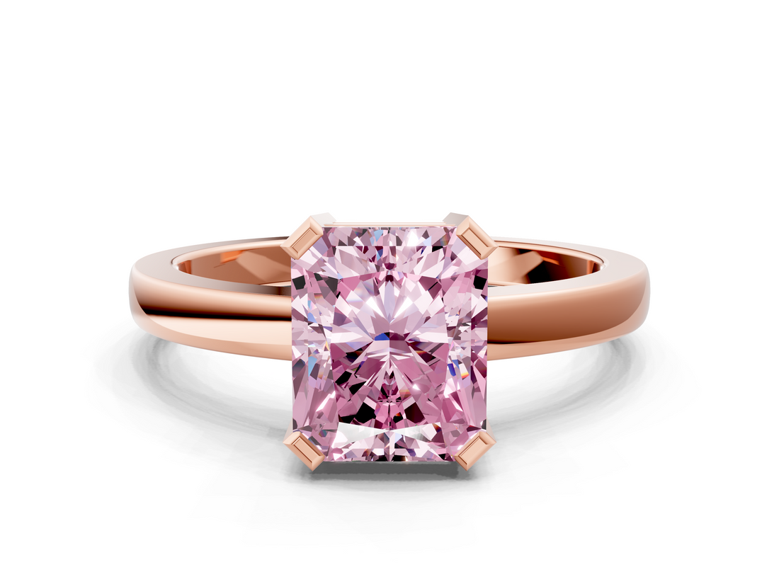 Rose gold Fancy Pink Radiant  Cut Solitaire Ring with Four-Prong Setting and Classic Band_29