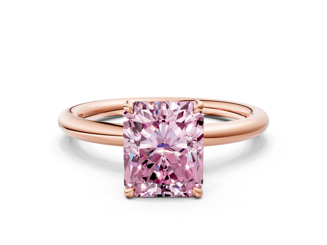 Rose gold Fancy Pink Radiant  Cut Solitaire Ring with Thin Band and Four-Prong Setting_16