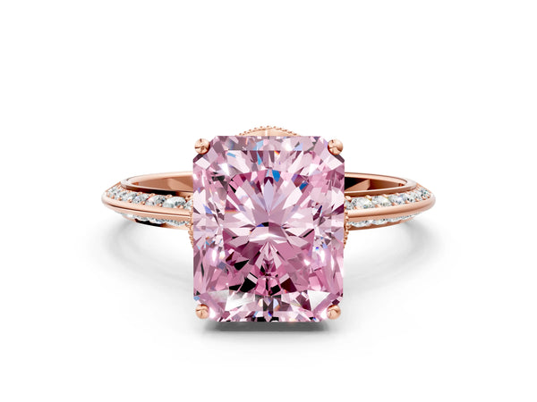 Rose Gold Radiant Cut Graduated Pave Engagement Ring Setting for Fancy Pink Center