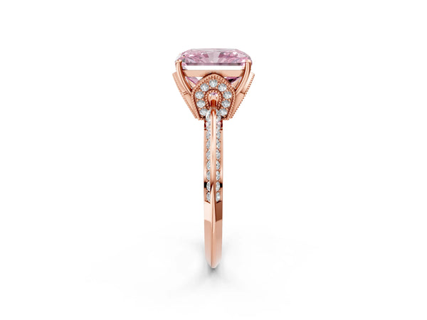 Rose Gold Radiant Cut Graduated Pave Engagement Ring Setting for Fancy Pink Center