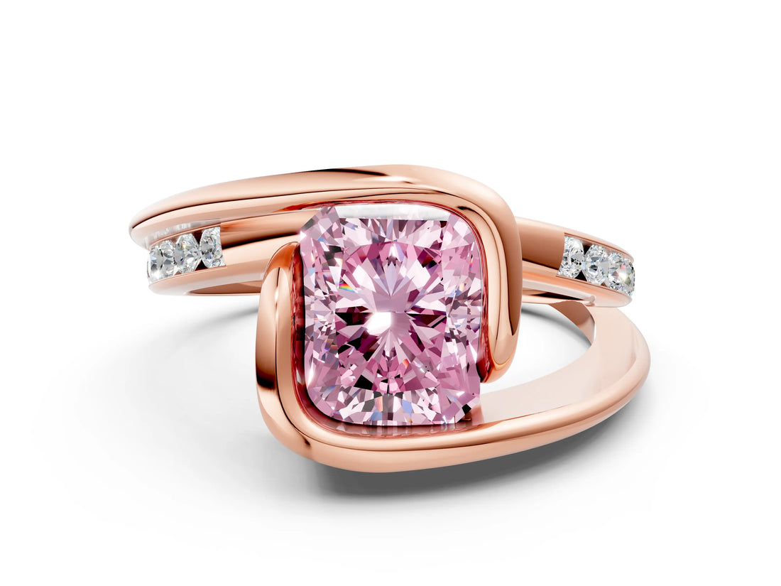 Rose gold Fancy Pink Radiant Cut Solitaire Tension-Set Diamond Split Shank Ring
