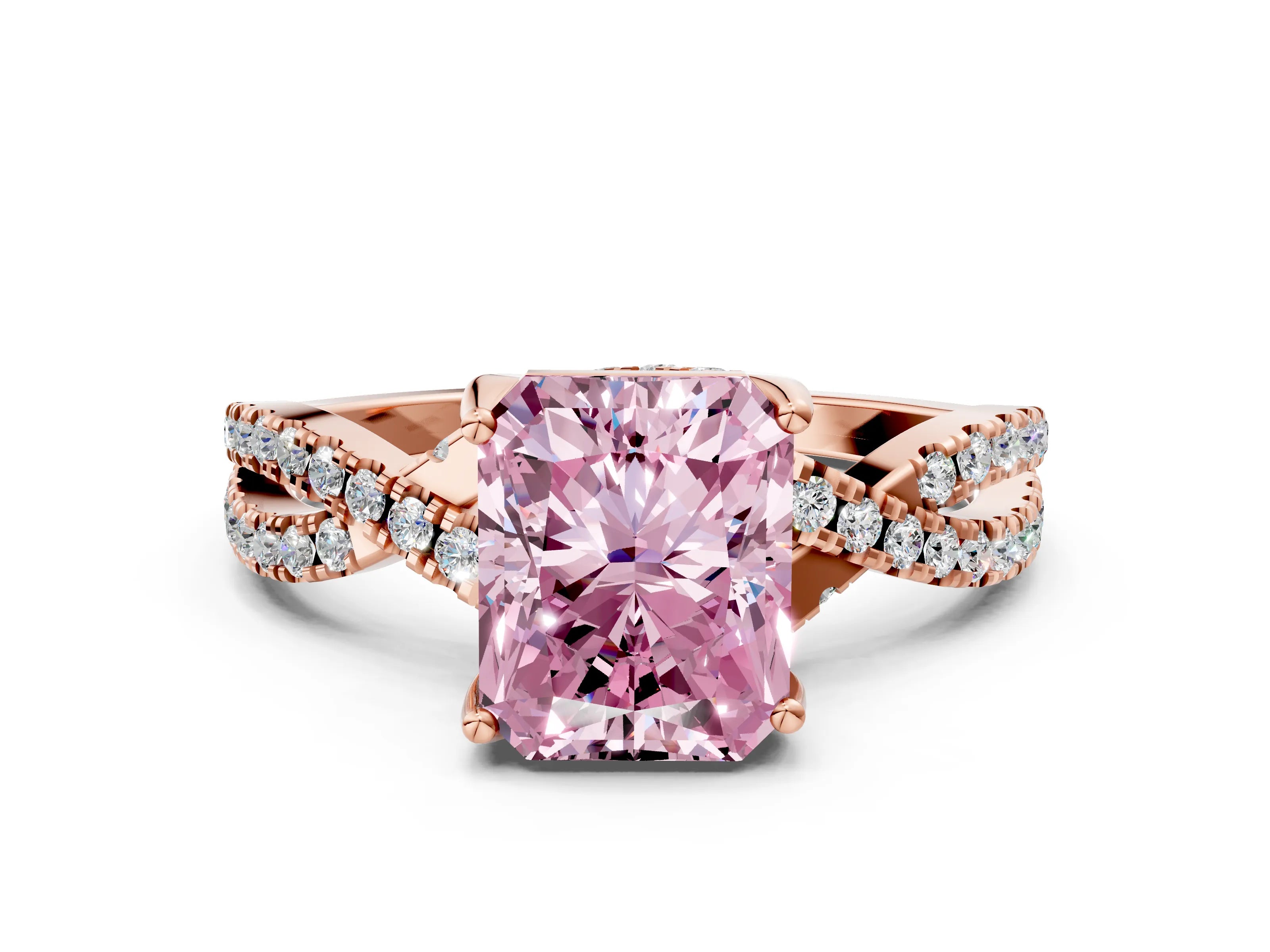 Rose gold Fancy Pink Radiant Cut Solitaire Twist Pave Diamond Engagement Ring with Prong Setting_24