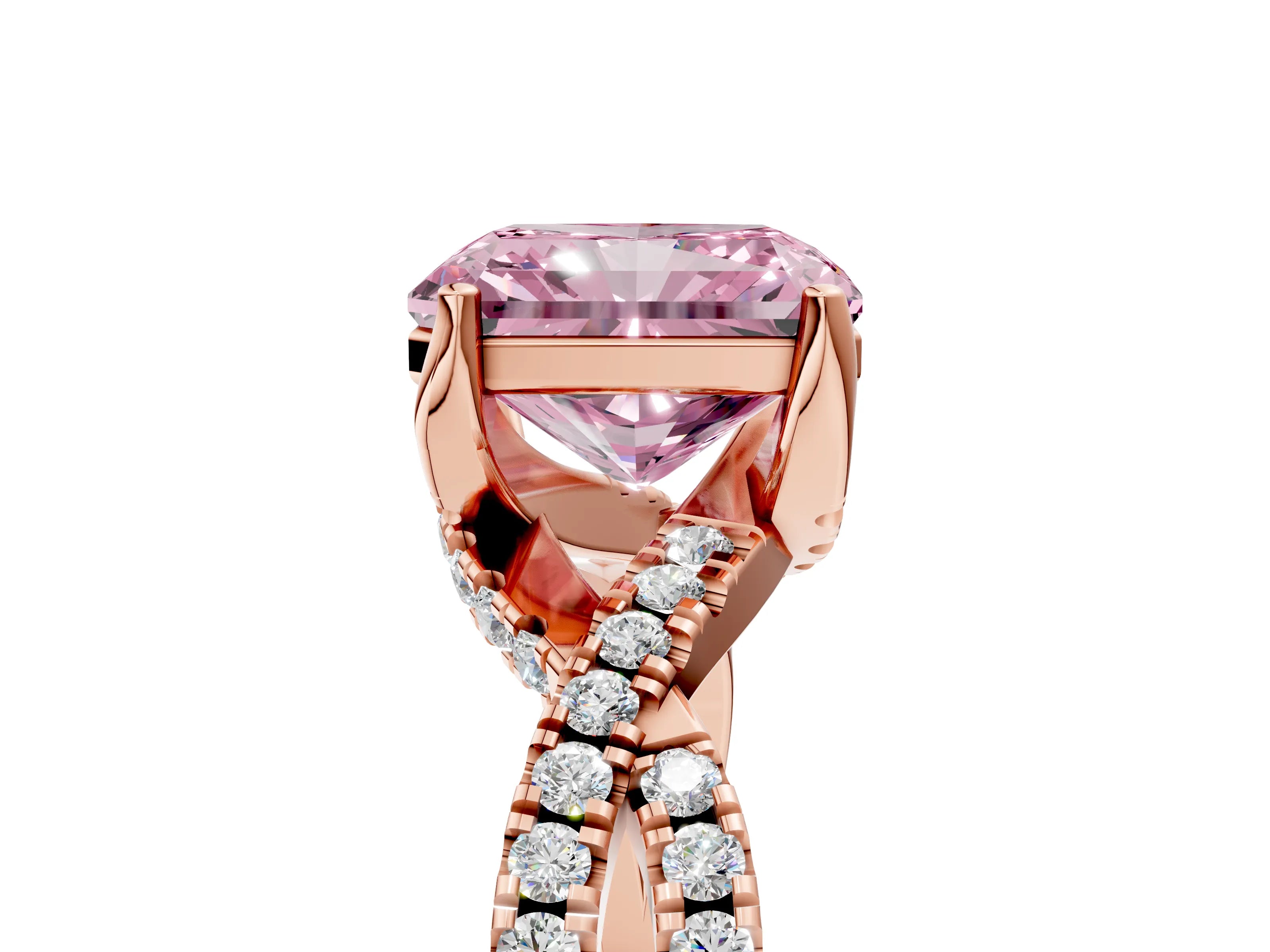 Rose gold Fancy Pink Radiant Cut Solitaire Twist Pave Diamond Engagement Ring with Prong Setting_29