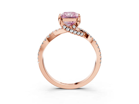 Rose gold Fancy Pink Radiant Cut Solitaire Twist Pave Diamond Engagement Ring with Prong Setting_3