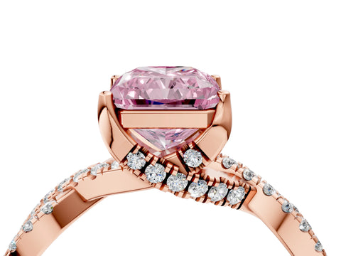 Rose gold Fancy Pink Radiant Cut Solitaire Twist Pave Diamond Engagement Ring with Prong Setting_4