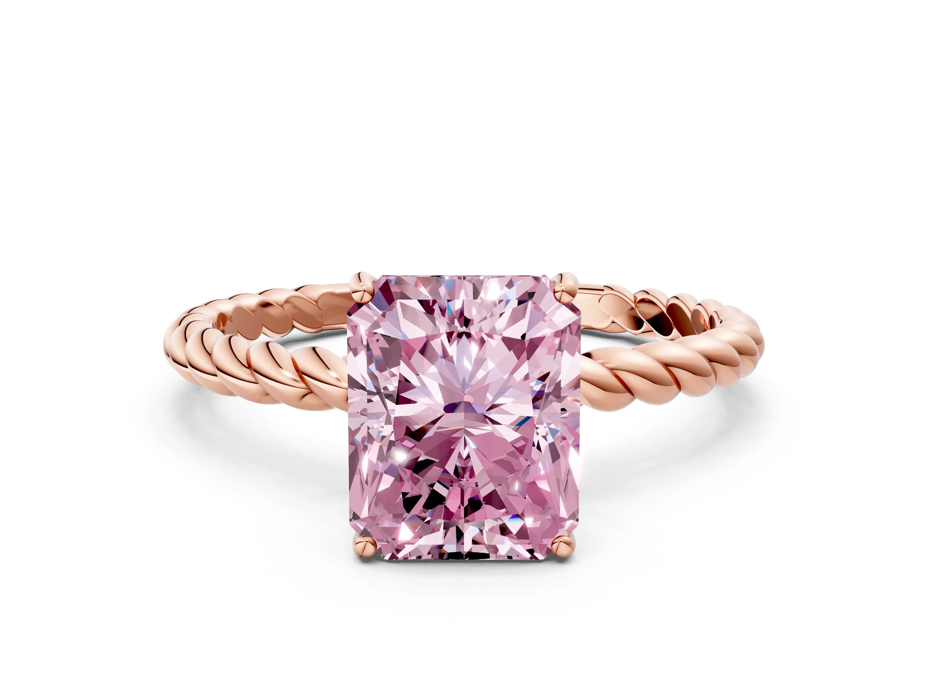 Rose gold Fancy Pink Radiant Cut Solitaire Twisted Band 4-Prong Ring