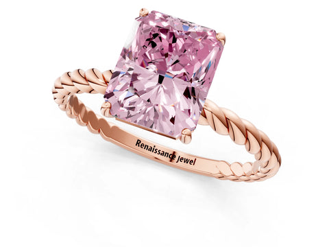 Rose gold Fancy Pink Radiant Cut Solitaire Twisted Band 4-Prong Ring_1