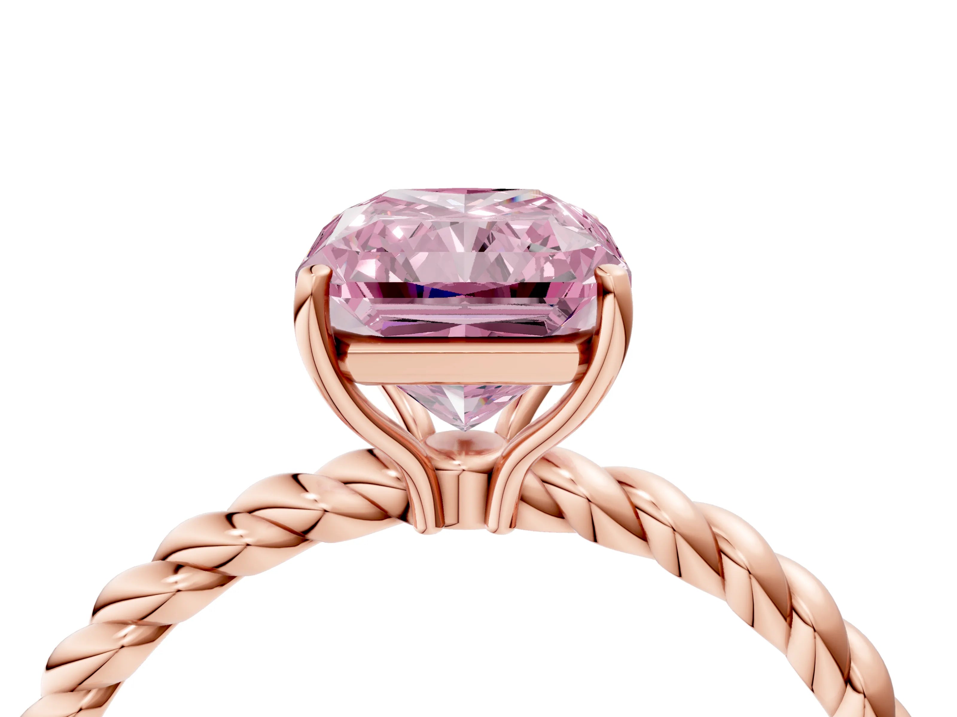 Rose gold Fancy Pink Radiant Cut Solitaire Twisted Band 4-Prong Ring_4