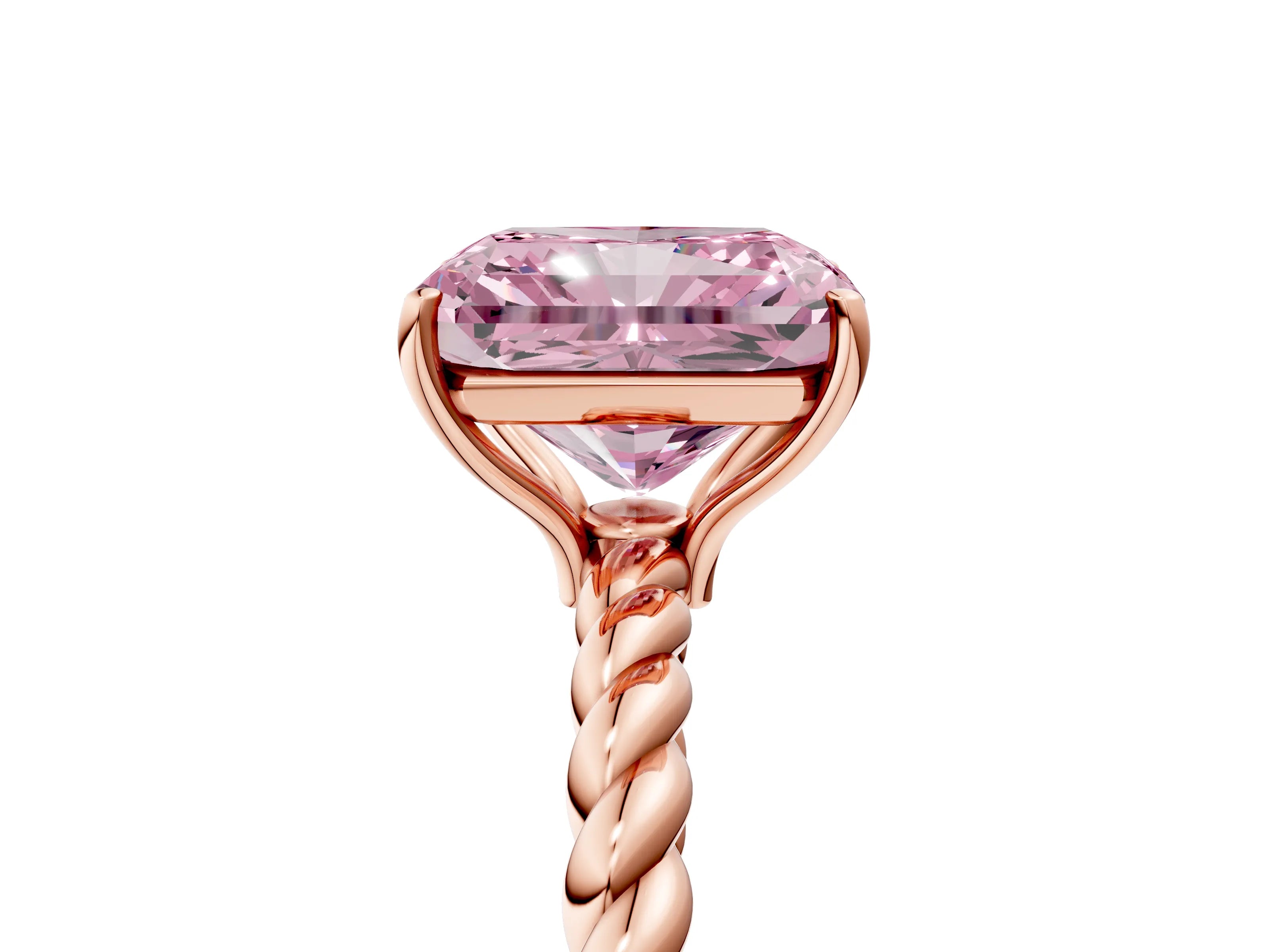 Rose gold Fancy Pink Radiant Cut Solitaire Twisted Band 4-Prong Ring_5