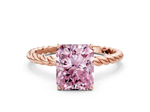 Rose gold Fancy Pink Radiant Cut Solitaire Twisted Band 4-Prong Ring