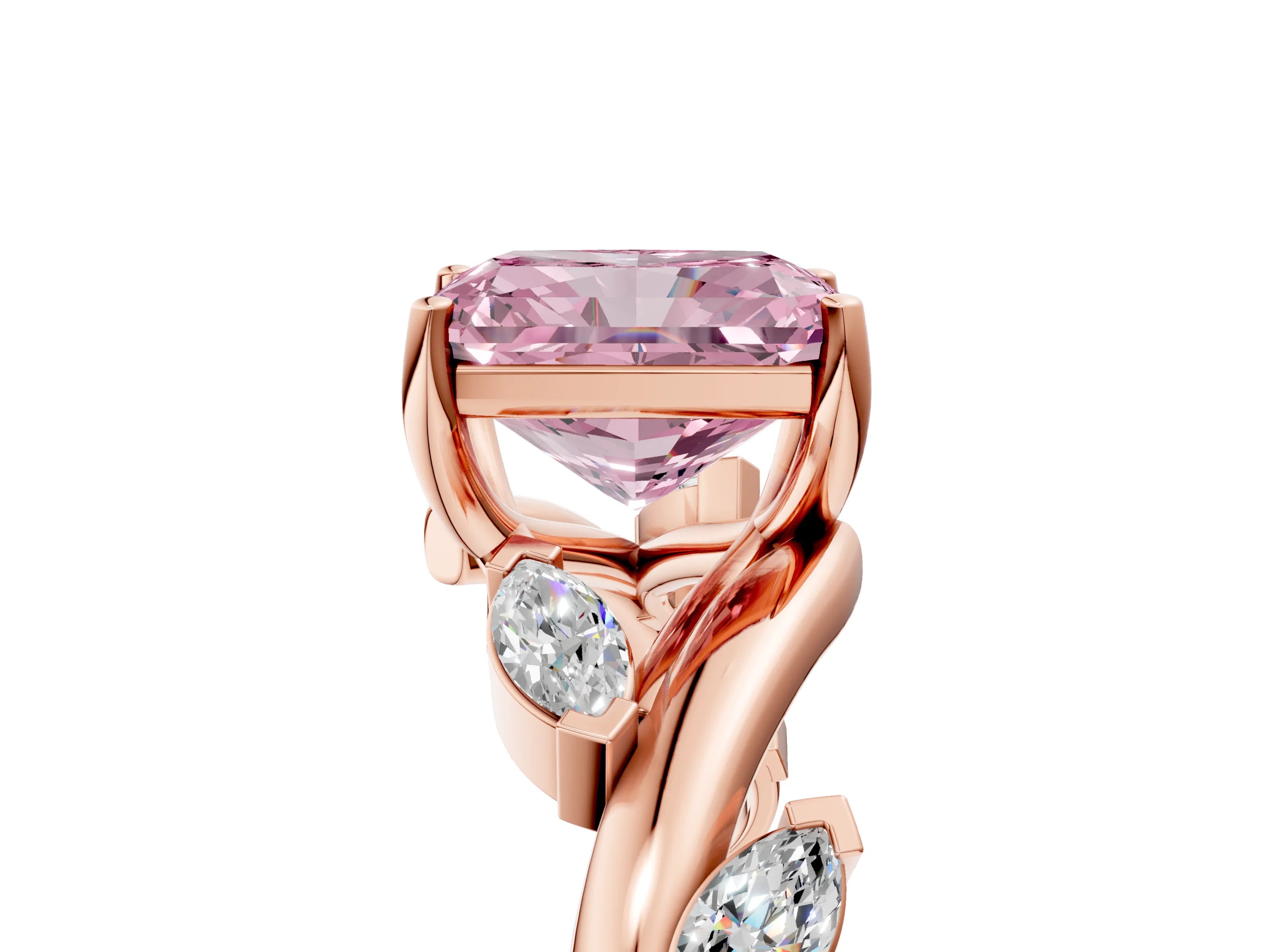 Rose gold Fancy Pink Radiant Cut Solitaire Twisted Band Marquise Accent Prong Setting Ring_5