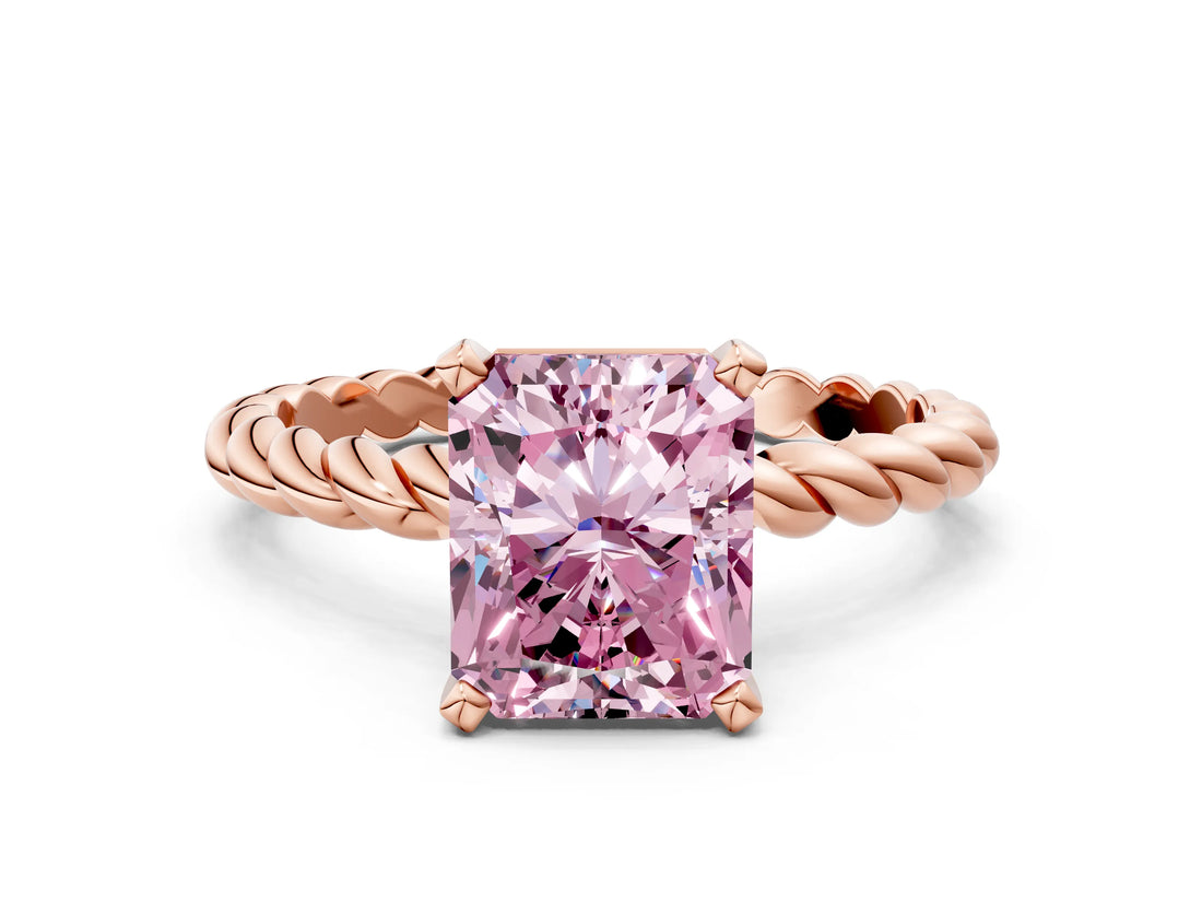 Rose gold Fancy Pink Radiant  Cut Solitaire Twisted Band with Four-Prong Setting_75