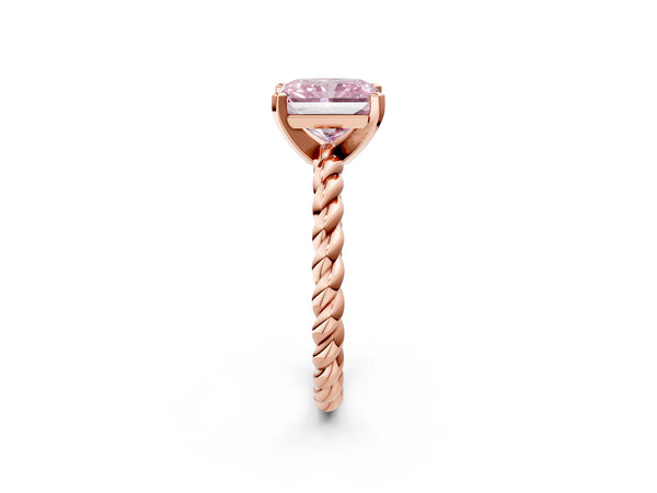 Rose gold Fancy Pink Radiant  Cut Solitaire Twisted Band with Four-Prong Setting