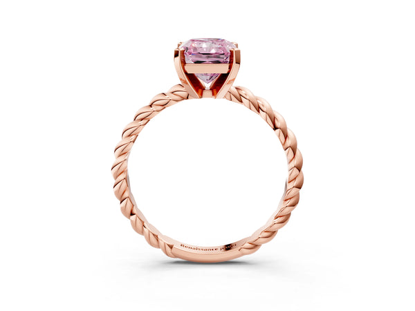 Rose gold Fancy Pink Radiant  Cut Solitaire Twisted Band with Four-Prong Setting