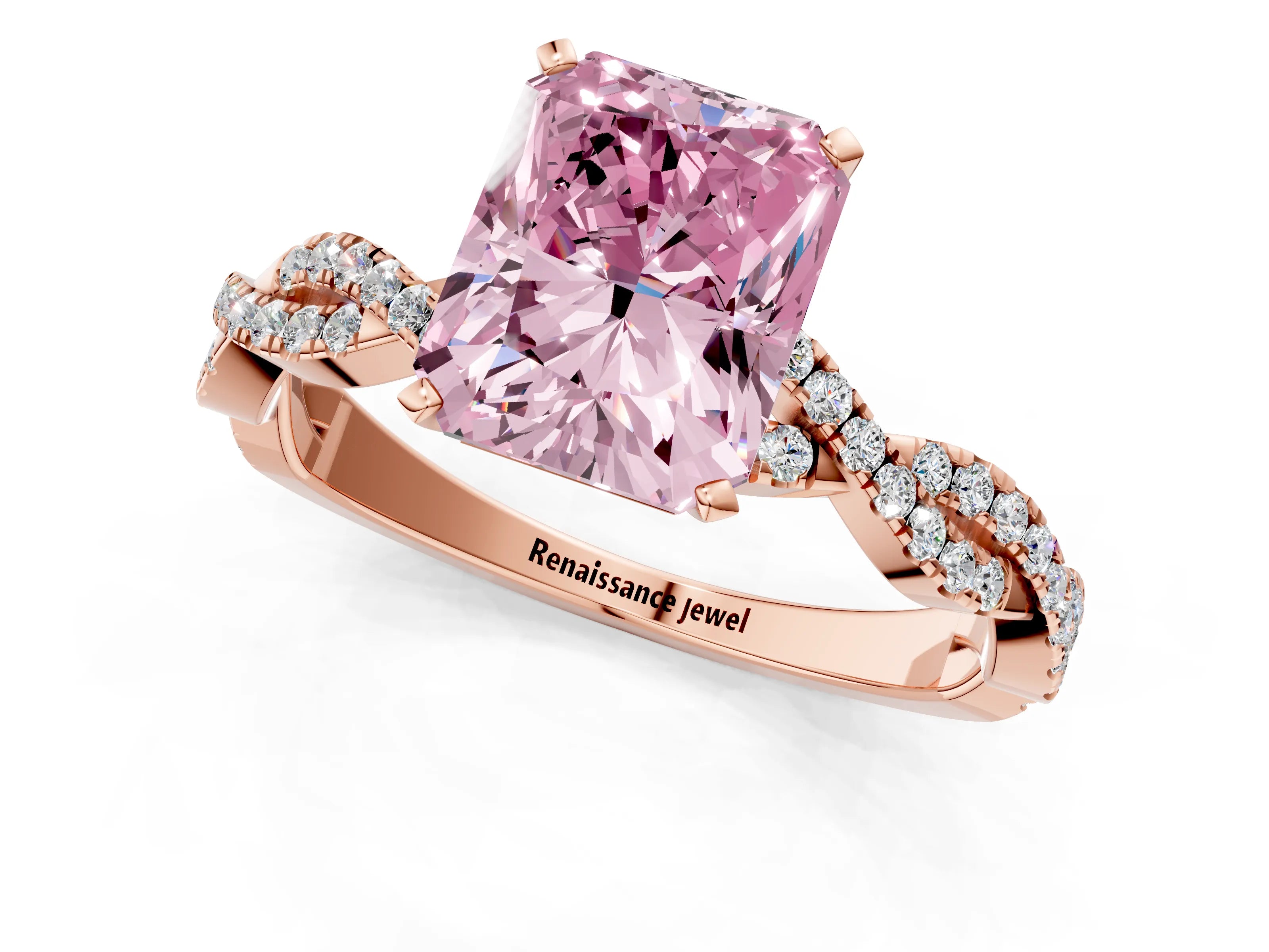 Rose gold Fancy Pink Radiant Cut Solitaire Twisted Pave Band with Four-Prong Setting_4