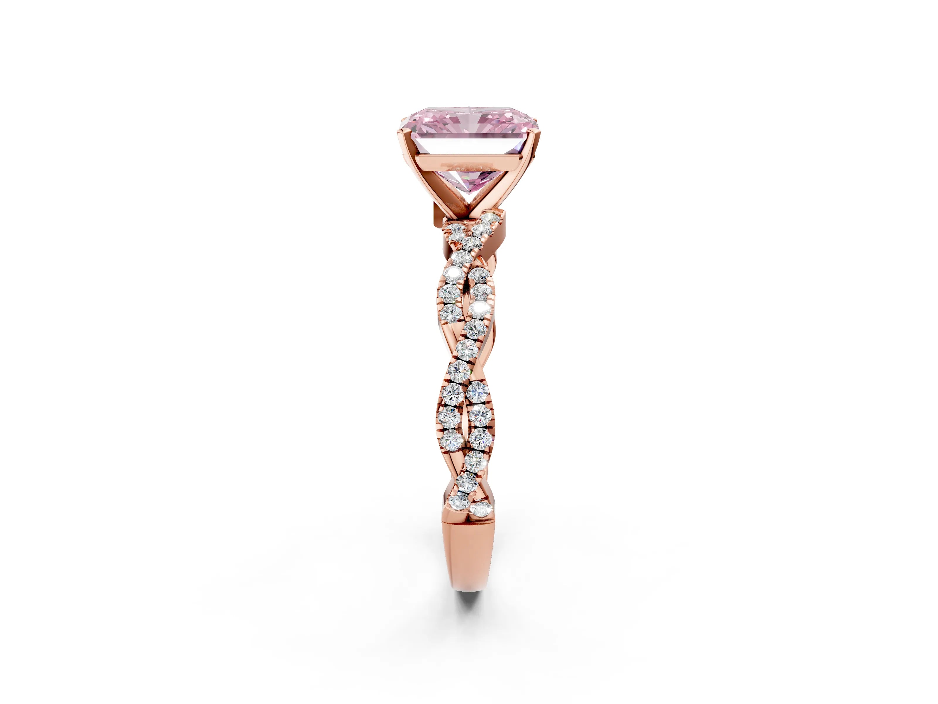 Rose gold Fancy Pink Radiant Cut Solitaire Twisted Pave Band with Four-Prong Setting_5