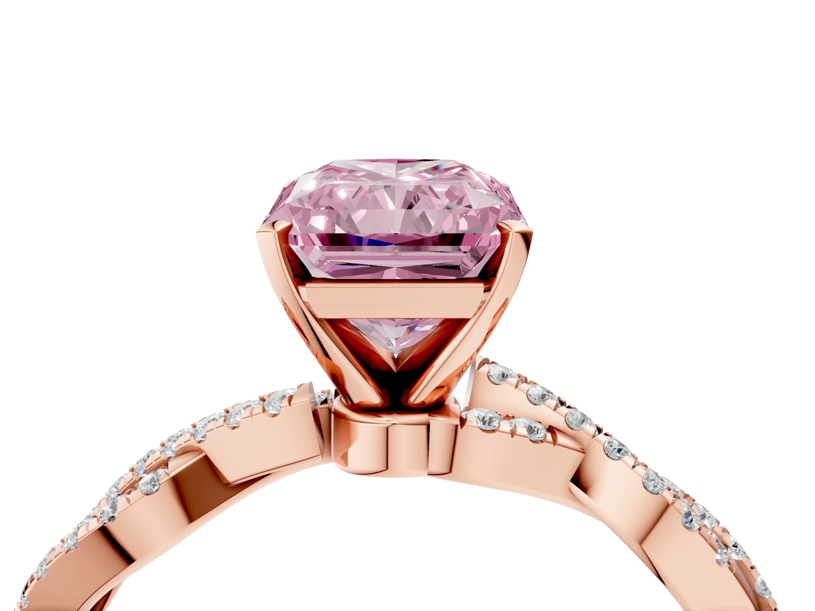 Rose gold Fancy Pink Radiant Cut Solitaire Twisted Pave Band with Four-Prong Setting_7