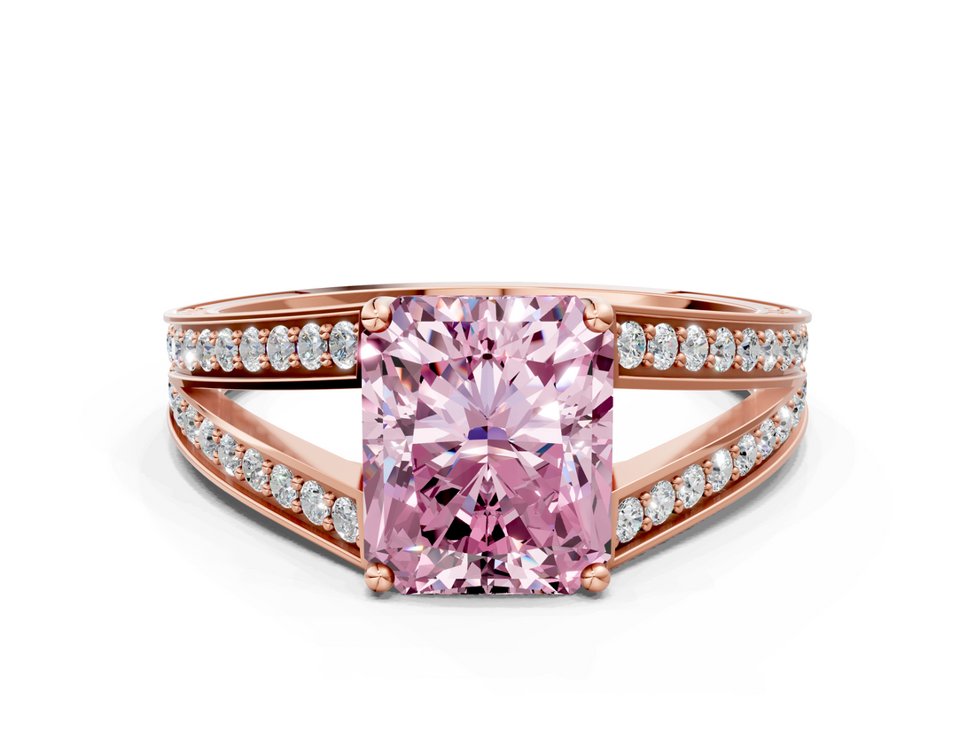 Rose gold Fancy Pink Radiant  Cut Split Shank Pave Diamond Ring with Four-Prong Setting_44