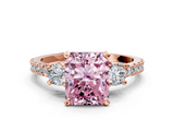 Rose gold Fancy Pink Radiant  Cut Three-Stone Diamond Pavé Band with Prong Setting_19
