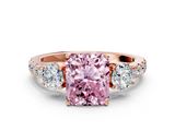 Rose gold Fancy Pink Radiant  Cut Three-Stone Diamond Pave Band with Prong Setting_37