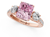 Rose gold Fancy Pink Radiant  Cut Three-Stone Diamond Pave Band with Prong Setting_38